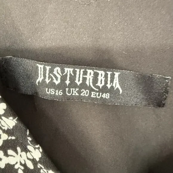 Disturbia Naomi Corset Mini Dress Women's Sz 16 Black Floral Print Gothic Lolita - Picture 7 of 9